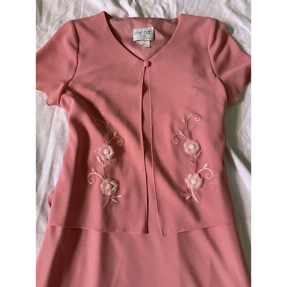 Leslie Belle Pink Size 10P Short Sleeve Two-Piece Maxi Dress With Floral Embroid - Picture 12 of 15